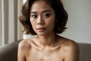 asian naked lady sitting on a couch